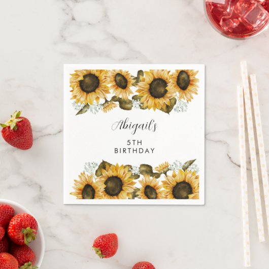 Serviette En Papier Fête d'anniversaire de tournesol rustique (En situation)