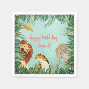 Serviette En Papier Fête d'anniversaire d'enfants d'animaux de jungle