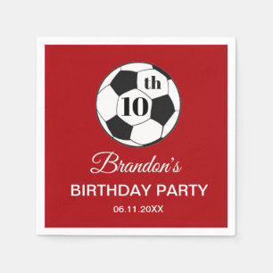 Serviette En Papier Fête d'anniversaire des 10 ans Garçons Rouge Footb