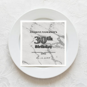 Serviette En Papier Fête d'anniversaire des 30 ans en marbre