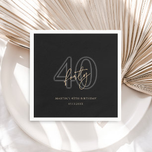 Serviette En Papier Fête d'anniversaire des 40 ans de Modern Black Gol