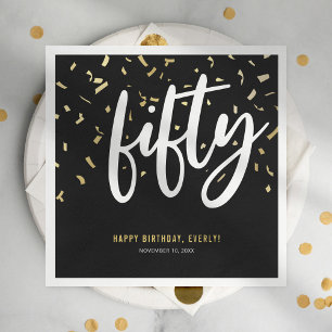 Serviette En Papier Fête d'anniversaire des 50 ans Fifty Black Gold