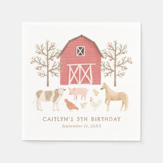 Serviette En Papier Fête d'anniversaire des animaux de ferme (Devant)