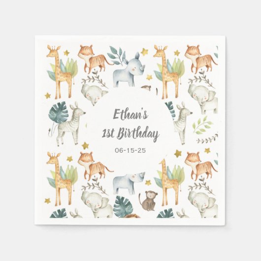 Serviette En Papier Fête d'anniversaire des animaux de la Jungle perso (Devant)