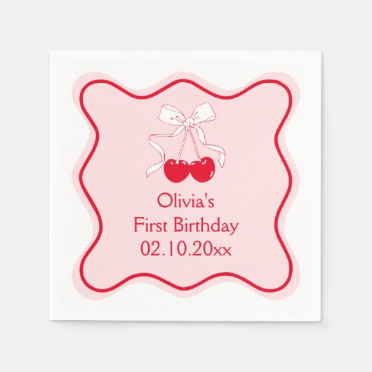 Serviette En Papier Fête d'anniversaire des cerisiers (Devant)