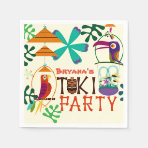 Serviette En Papier Fête d'anniversaire des oiseaux Tiki Vintage Luau 