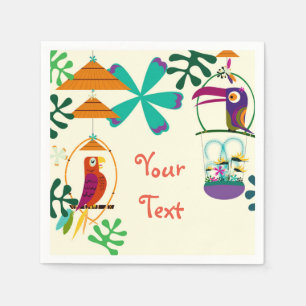 Serviette En Papier Fête d'anniversaire des oiseaux Tiki Vintage Luau 
