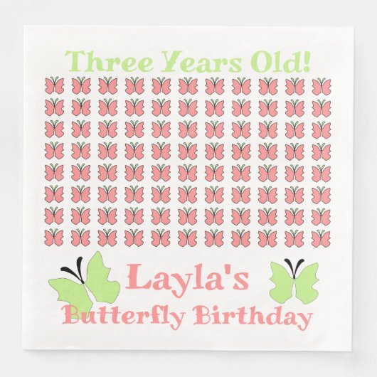 Serviette En Papier Fête d'anniversaire des papillons (Devant)