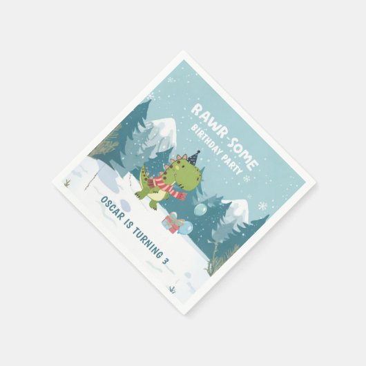 Serviette En Papier Fête d'anniversaire d'hiver RAWR-some Dino (Coin)