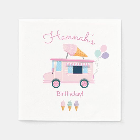 Serviette En Papier Fête d'anniversaire du camion à crème glacée (Devant)