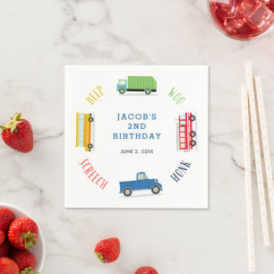 Serviette En Papier Fête d'anniversaire du camion bleu à cris de bip