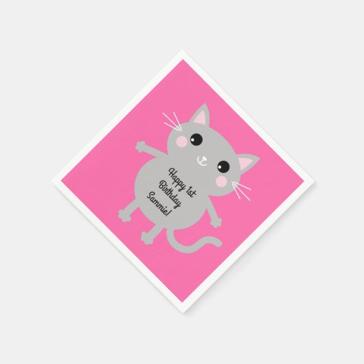 Serviette En Papier Fête d'anniversaire du chat (Coin)