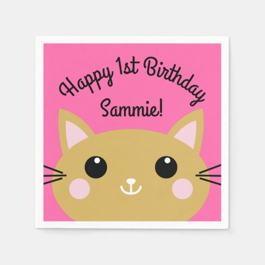 Serviette En Papier Fête d'anniversaire du chat (Devant)