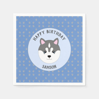 Serviette En Papier Fête d'anniversaire du chien bleu