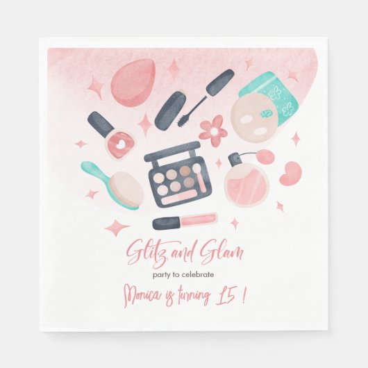 Serviette En Papier Fête d'anniversaire du spa de beauté glitz et glam (Devant)