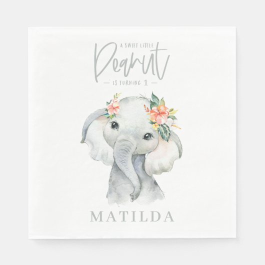 Serviette En Papier fête d'anniversaire d'un doux petit éléphant d'ara (Devant)