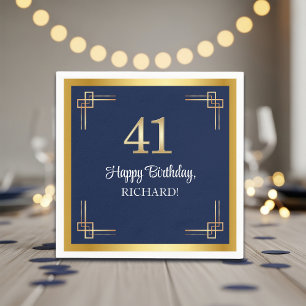 Serviette En Papier Fête d'anniversaire élégante bleu or 41 ans