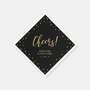 Serviette En Papier Fête d'anniversaire élégante et classique Or & Noi