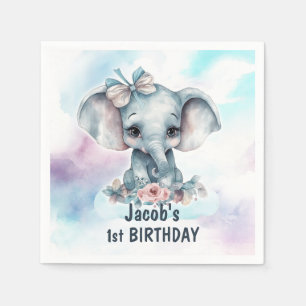Serviette En Papier Fête d'anniversaire éléphant mignon 1 an