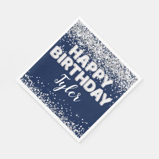 Serviette En Papier Fête d'anniversaire en argent bleu marine (Coin)
