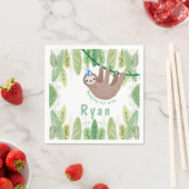 Serviette En Papier Fête d'anniversaire en blanc et bleu (En situation)
