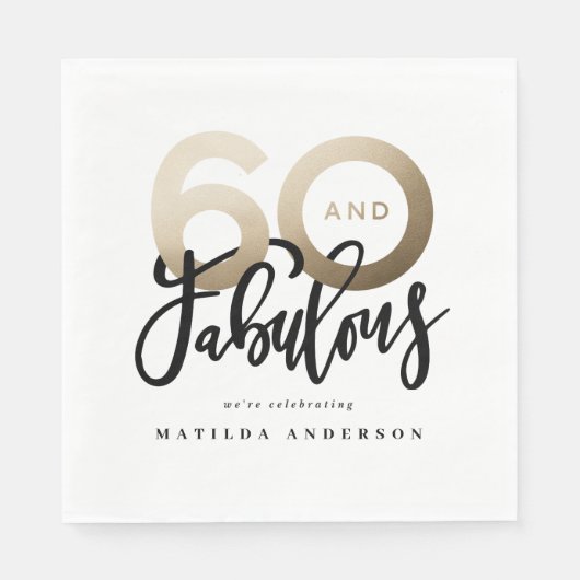 Serviette En Papier Fête d'anniversaire en or moderne pour 60 ans (Devant)