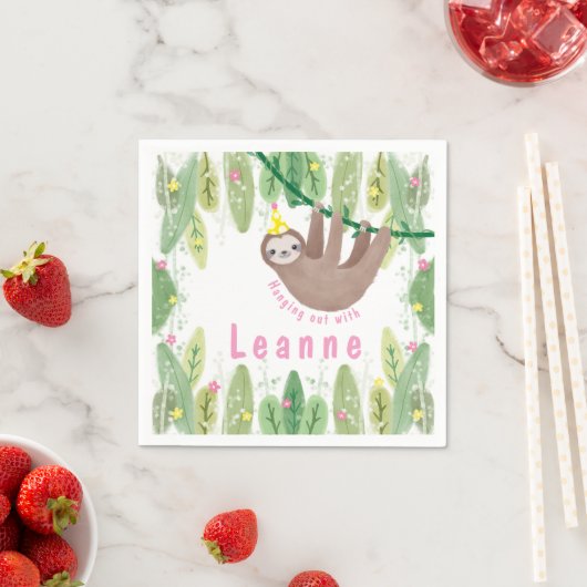 Serviette En Papier Fête d'anniversaire en rose et jaune (En situation)