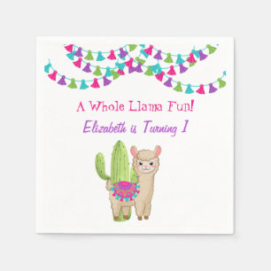 Serviette En Papier Fête d'anniversaire enfant Fun Llama Rose Violet C