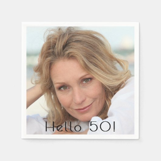 Serviette En Papier Fête d'anniversaire femme photo bonjour 50 (Devant)