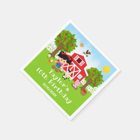 Serviette En Papier Fête d'anniversaire Fille aux cheveux noirs Grange (Coin)