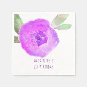 Serviette En Papier Fête d'anniversaire Fleur Aquarelle Rose Violet