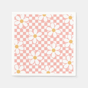 Serviette En Papier Fête d'anniversaire Fleur de marguerite à carreaux