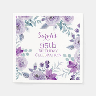 Serviette En Papier Fête d'anniversaire florale à l'aquarelle élégante