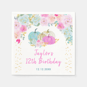 Serviette En Papier Fête d'anniversaire florale aux citrouilles pastel