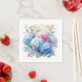 Serviette En Papier Fête d'anniversaire florale bleue Hydrangea (En situation)