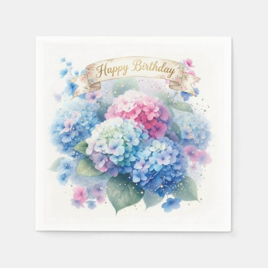Serviette En Papier Fête d'anniversaire florale bleue Hydrangea (Devant)