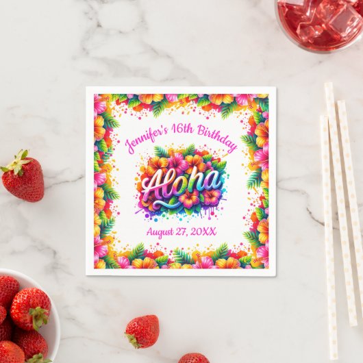 Serviette En Papier Fête d'anniversaire Fun Tropical Aloha Luau (En situation)