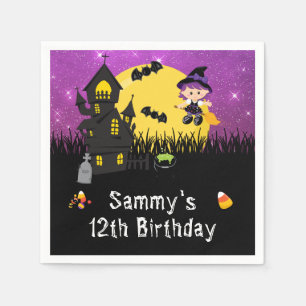 Serviette En Papier Fête d'anniversaire Halloween Sorcière Violet