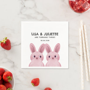 Serviette En Papier Fête d'anniversaire jumeaux avec deux filles lapin