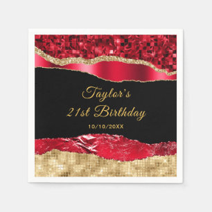 Serviette En Papier Fête d'anniversaire Larmes de Glamour Rouge et Or