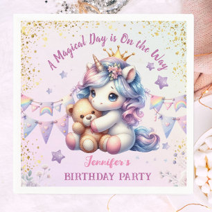 Serviette En Papier Fête d'anniversaire licorne fille rose or mignonne