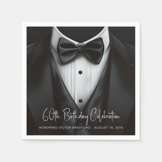 Serviette En Papier Fête d'anniversaire Mens Black White Tuxedo (Devant)