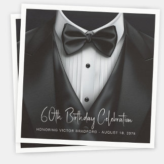 Serviette En Papier Fête d'anniversaire Mens Black White Tuxedo
