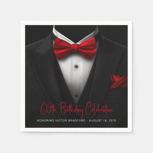 Serviette En Papier Fête d'anniversaire Mens Red Black Tuxedo (Devant)