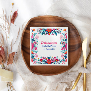 Serviette En Papier Fête d'anniversaire mexicaine blanche florale de Q