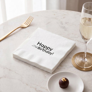 Serviette En Papier Fête d'anniversaire minimaliste élégant noir et bl