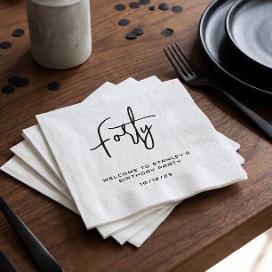Serviette En Papier Fête d'anniversaire minimaliste noir et blanc quar