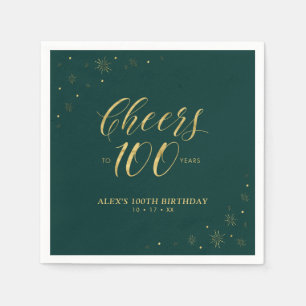 Serviette En Papier Fête d'anniversaire moderne Gold & Green 100 ans