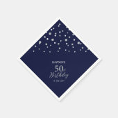 Serviette En Papier Fête d'anniversaire moderne Silver & Navy Blue 50t (Coin)