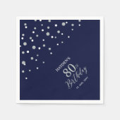 Serviette En Papier Fête d'anniversaire moderne Silver & Navy Blue 80t (Devant)